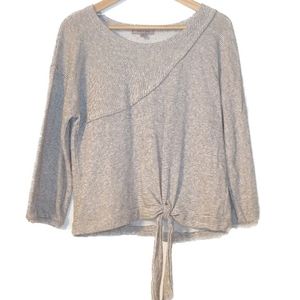 Grey & Gray Long Sleeve Tie Front Striped Top